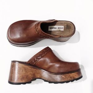 Steve Madden Braided Leather Clog Chunky Wood Heel
